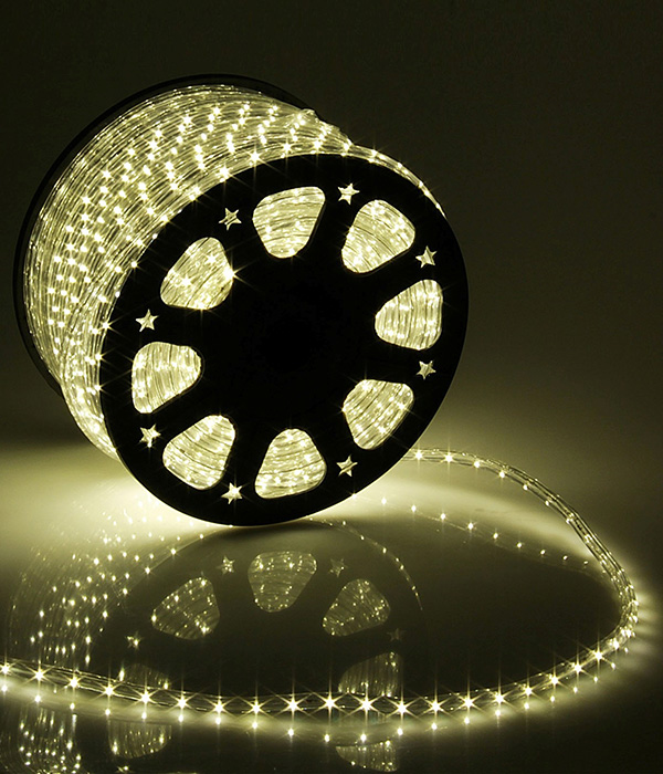 Светодиодный Дюралайт Ø13 мм Тепло-Белый 24В, 36 LED/м, Свечение 360°, IP65, Бухта 100м